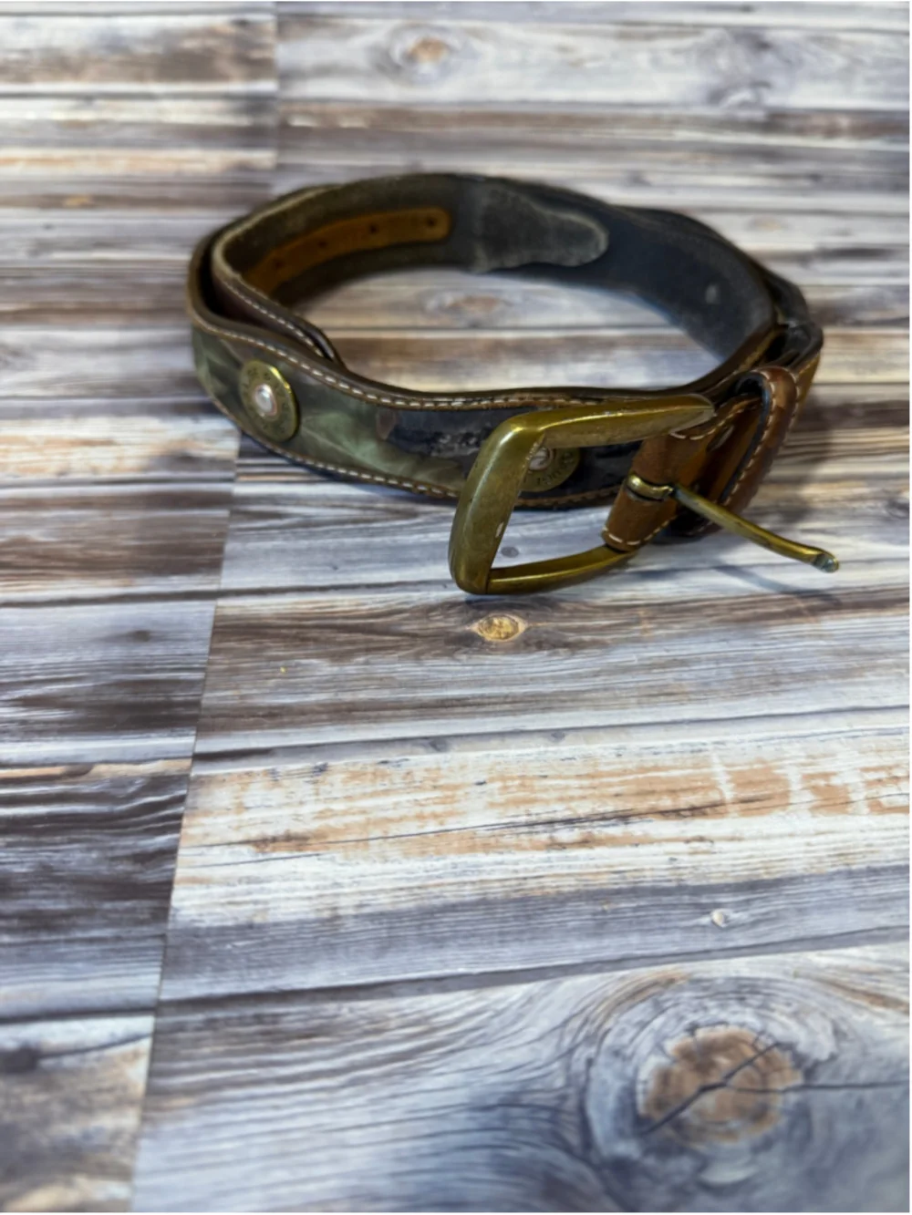 Nocona Mossy Oak camo shotgun shell belt brown leather belt